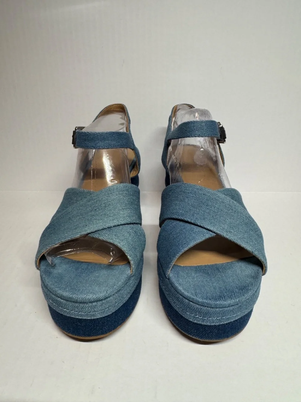 AEROSOLES Denim Blue Crossband Wedge Sandals